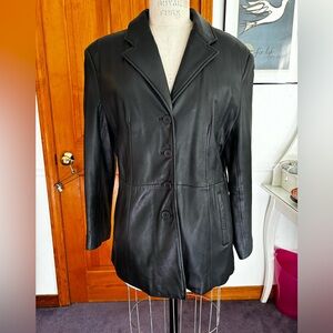 Vintage 1990’s Black Leather Notch-Collar jacket!